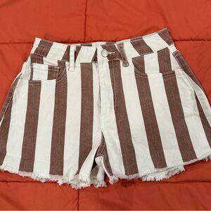 Altar'd State Tan and Cream Striped Jean Shorts